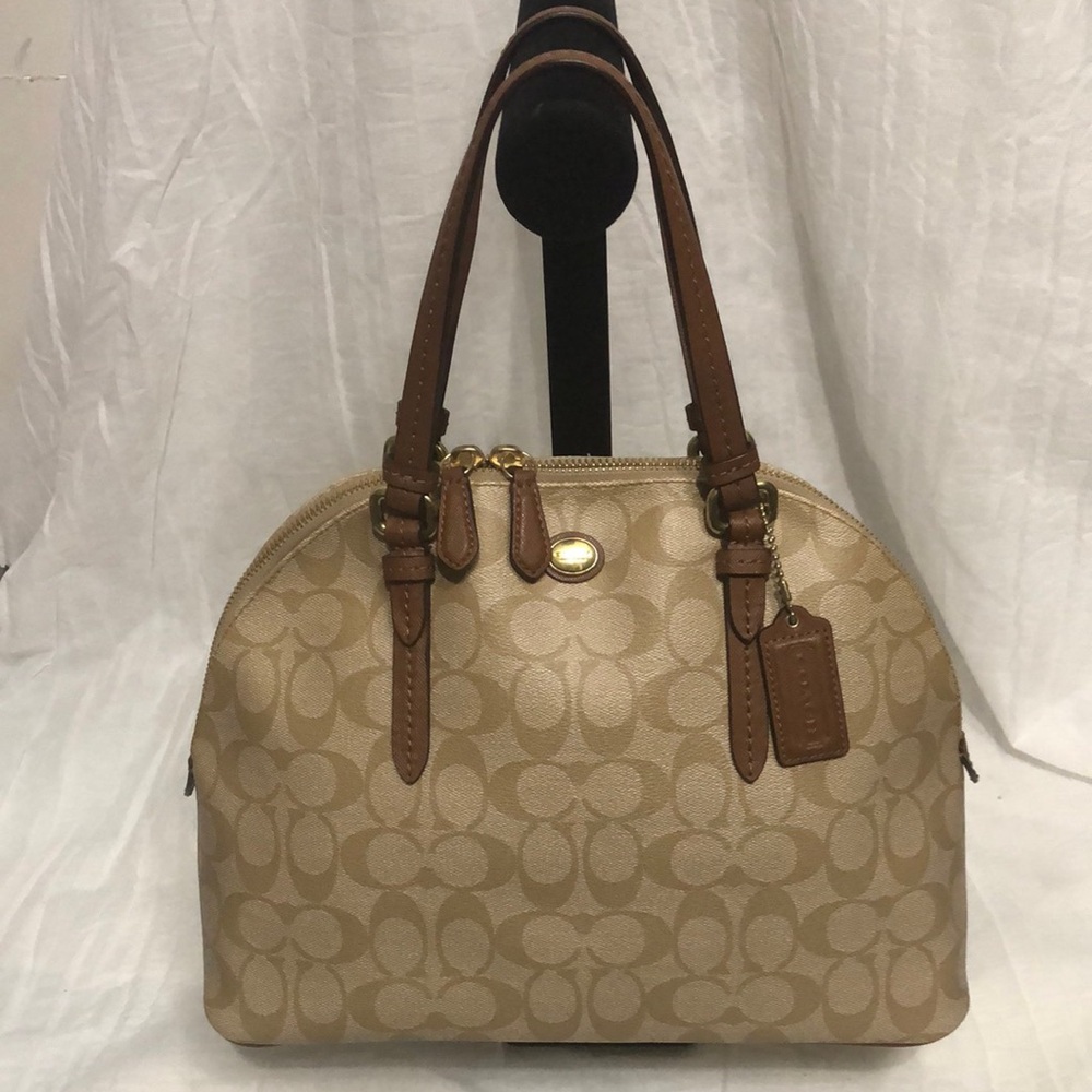Coach Tan Signature Dome Leather Satchel EUC